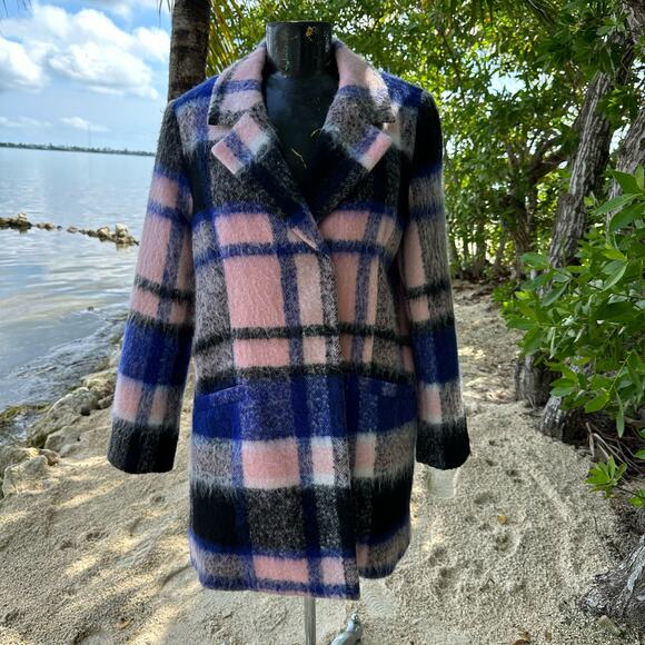 Elle Aubry Womens Pink Purple Black Wool Blend Peacoat Jacket Coat Size 10 - Picture 3 of 5